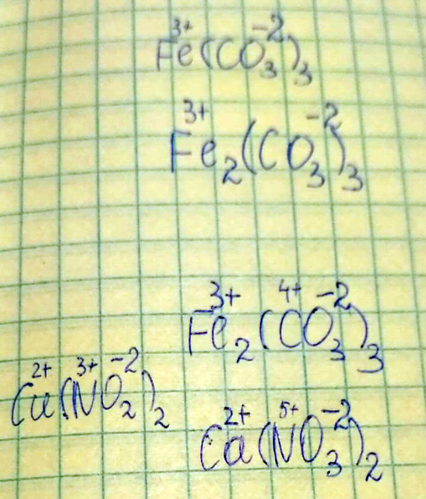 Как определить степень окисления в солях: Fe(CO3)3, Ca(NO3)2, Cu(NO2)2? Напишите как сделать это в любой формуле (интересует больше в скобках и