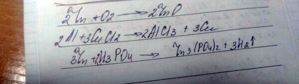 Zn+ =ZnO (вставить элемент Al+CuCI2=Cu+ (Вставить элемент Zn+H3PO4= + (Вставить элементы