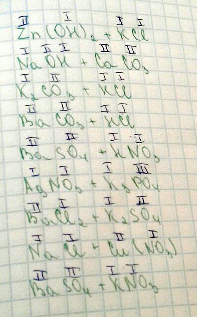 Расставить валентности: Zn(OH)2 + KCL NAOH + CaCO3 K2Co3 + HCL BaCO3 + HCL BaSO4 + HNO3 AgNO3 + K3PO4 BaCL2 + K2SO4 NaCL + Cu(NO3) BaSO4 + KNO3
