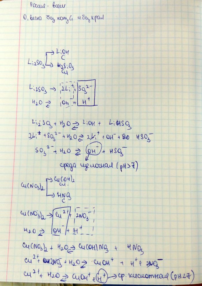 Напишите уравнения гидролиза следующих солей. Какое значение рН ( =7